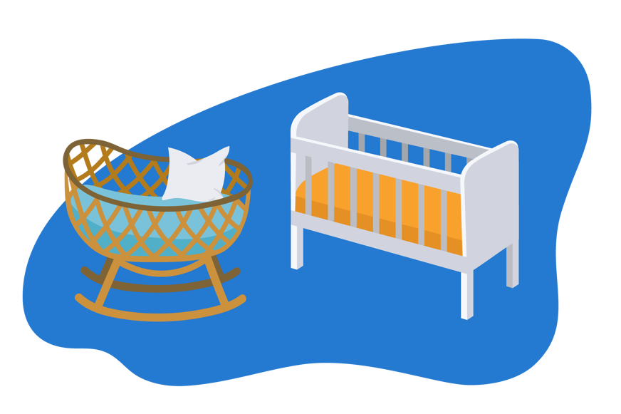 Tipos diferentes de berço para criança lado a lado